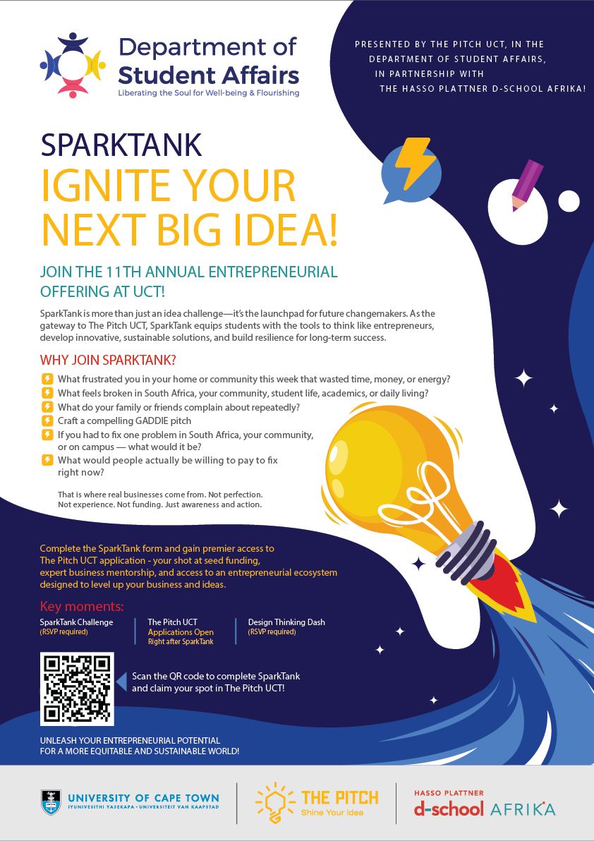 UCTCareers's tweet image. The Pitch UCT 2026 - Applications Open
Entrepreneurship starts with a problem you can’t ignore. 
No idea? Apply.
Got one? Apply.
Already started? Apply.
🔗 Apply: forms.gle/uDBtofUSZKKZbe…
Closes: 3 May
#ThePitchUCT #UCTStudents #Entrepreneurship #StartNow