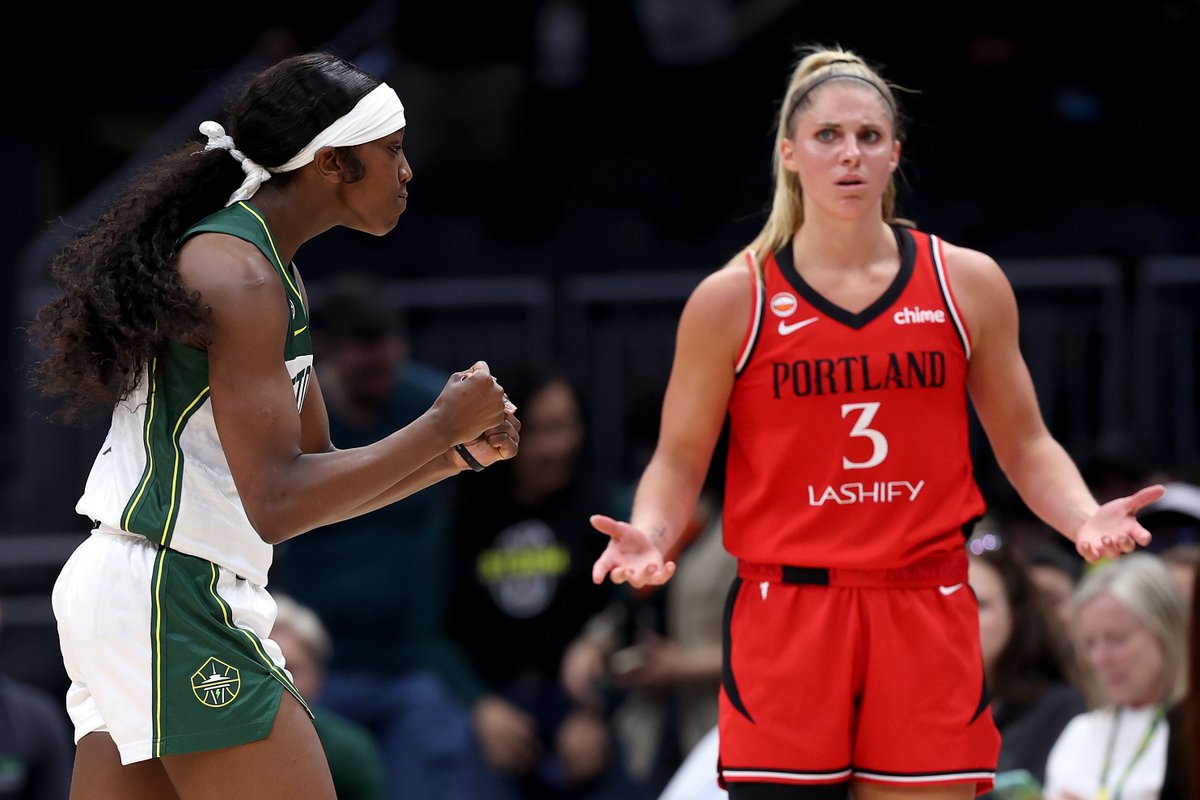 StephChambers76's tweet photo. Flau'jae Johnson #4 of the Seattle Storm reacts during the preseason game against the Portland Fire at Climate Pledge Arena on April 29, 2026 in Seattle, Washington. (Steph Chambers/Getty Images) https://t.co/1lqDJJBfEa