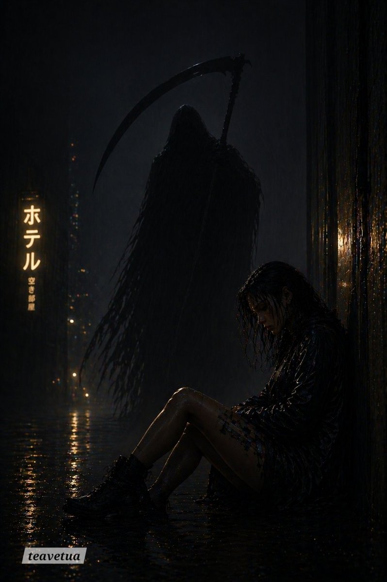 Rainy Alley Grim Reaper Horror Scene