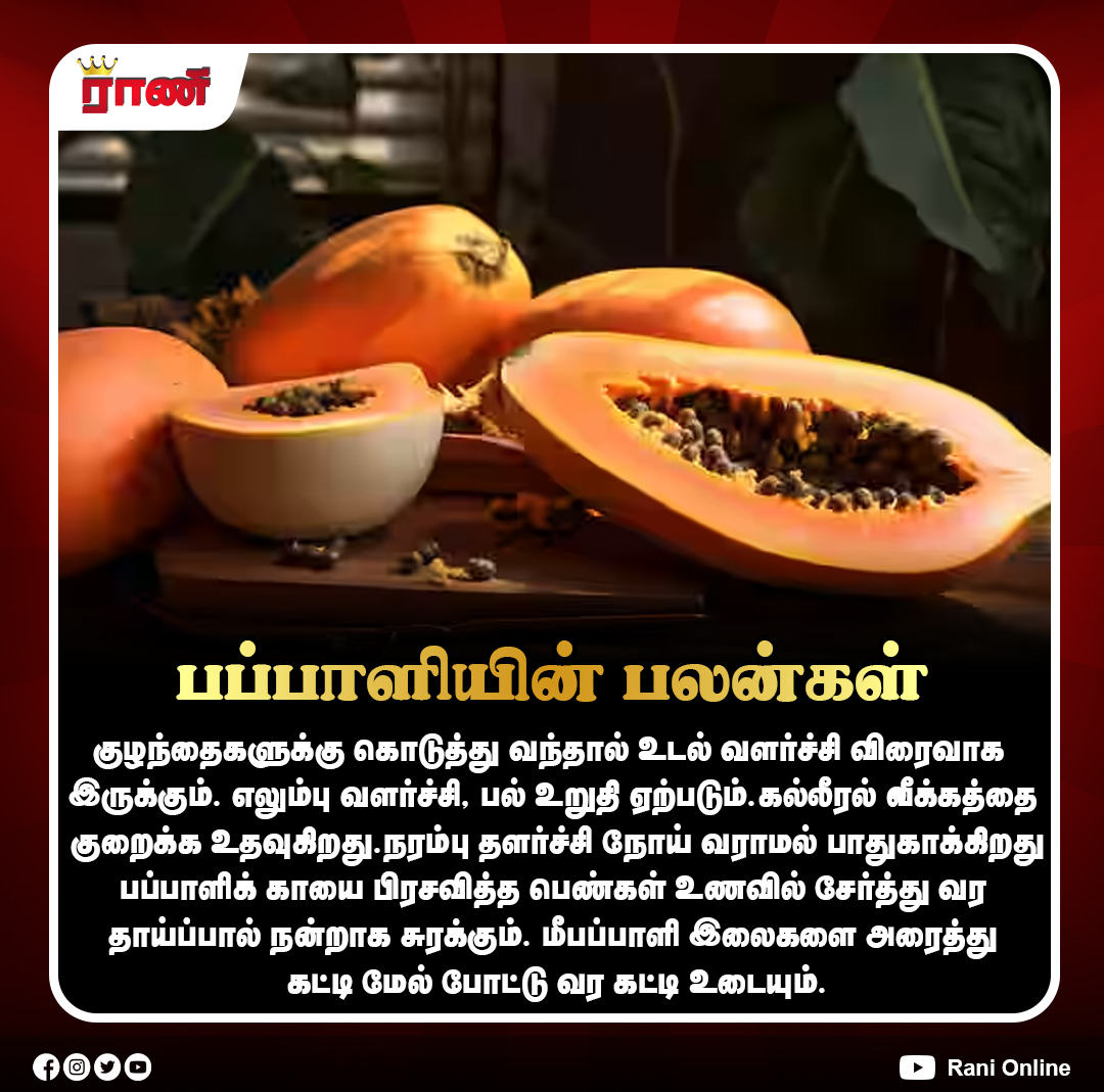Rani_online's tweet image. கல்லீரல் வீக்கத்தை குறைக்கும் பப்பாளி

#PapayaBenefits #HealthyKids #BoneHealth #DentalCare #LiverHealth #NerveHealth #BreastfeedingSupport #NaturalRemedies #HealthyLiving #ranionline