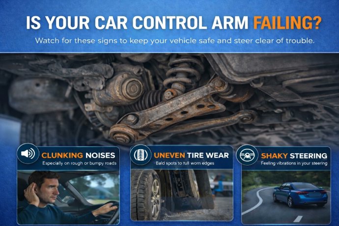 Motrparts's tweet image. Clunking noise? Steering pulling? 
Your control arm could be failing. 

Don’t ignore:
• Noise over bumps
• Steering drift
• Vibrations
• Uneven tire Wear
Get quality parts at Motrparts.com
#CarCare #AutoTips #ControlArm #Suspension #DriveSafe #Motrparts