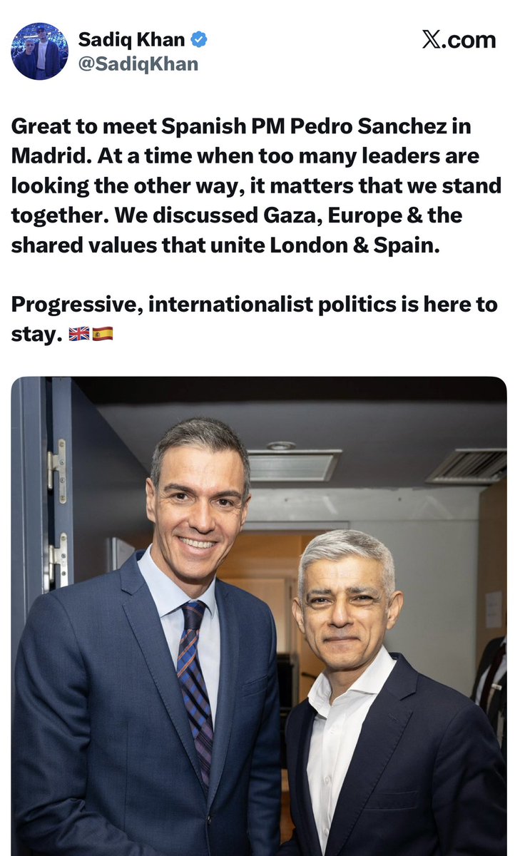 WolfMalca's tweet image. Man könnte meinen, @SadiqKhan hätte jetzt alle Hände voll damit zu tun, #Juden vor weiteren Mordanschlägen in #London zu schützen.
Er zieht es aber vor, sich ausgerechnet  mit dem spanischen Premierminister Sánchez zu treffen, um #Gaza zu besprechen.

Werden die alle dafür