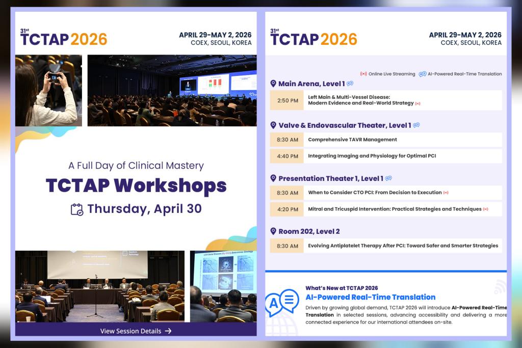 Zill_cardio's tweet photo. A carefully curated & highly focused line-up of coronary & struct. intervention topics has been designed for the Day2️⃣ #TCTAPWorkshops at #TCTAP2026, bringing together the most relevant evidence & translating it into real-world application.
Don't miss out on this learning opp. https://t.co/0hr58ubSyT