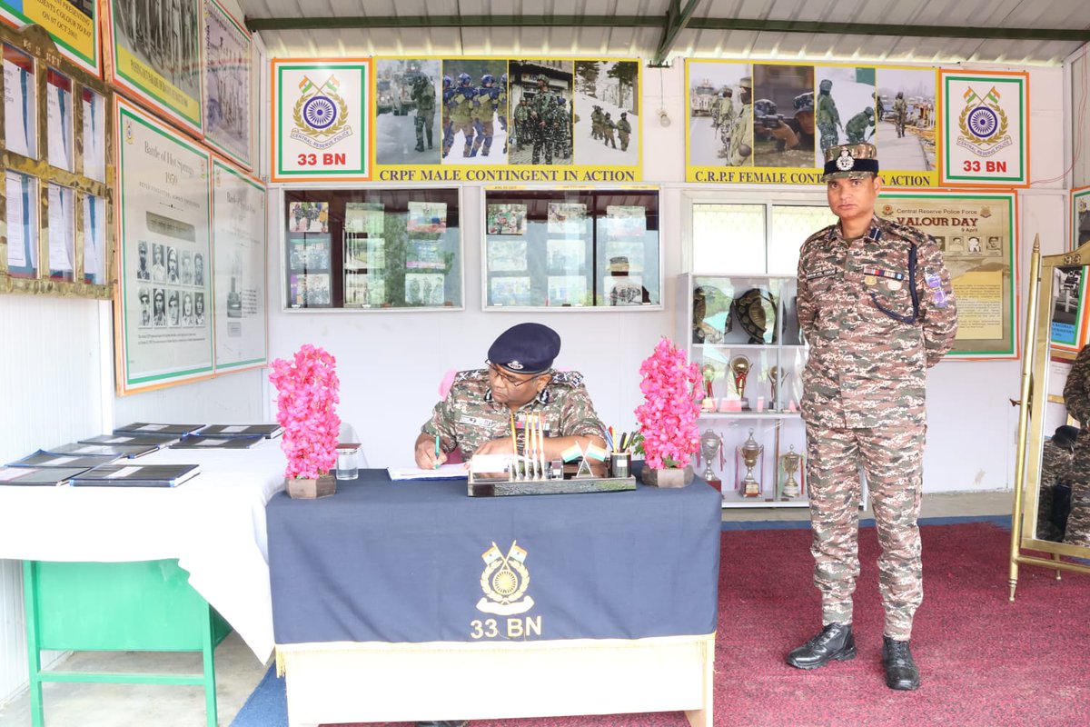 jammusector's tweet photo. On 29/04/26, Shri Amol V. Homkar, IPS, IG Jammu Sector #CRPF, visited 33 Bn at Bhaderwah to review security arrangements.He inspected key facilities including Kote,Store, and Office, and interacted with officers and personnel, emphasizing the welfare and well-being of the jawans. https://t.co/PINpNC7Bti