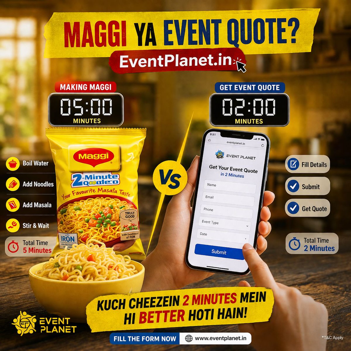 EventPlanet4's tweet image. 𝐄𝐯𝐞𝐧 2-𝐦𝐢𝐧𝐮𝐭𝐞 𝐌𝐚𝐠𝐠𝐢 𝐭𝐚𝐤𝐞𝐬 5 𝐦𝐢𝐧𝐮𝐭𝐞𝐬.

𝐁𝐮𝐭 𝐄𝐯𝐞𝐧𝐭 𝐏𝐥𝐚𝐧𝐞𝐭 𝐫𝐞𝐚𝐥𝐥𝐲 𝐭𝐚𝐤𝐞𝐬 𝐣𝐮𝐬𝐭 2 𝐦𝐢𝐧𝐮𝐭𝐞𝐬 𝐭𝐨 𝐛𝐨𝐨𝐤 𝐲𝐨𝐮𝐫 𝐞𝐯𝐞𝐧𝐭.

🔗 eventplanet.in

#EventPlanning #QuickBooking #EventTech #CustomerExperience #maggi