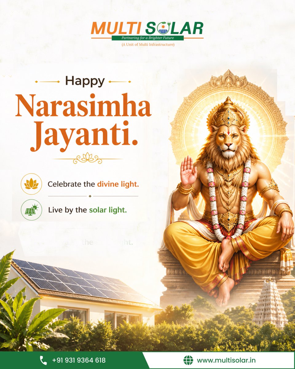 multisolar_in's tweet photo. Strength that protects. Light that guides.

On this Narasimha Jayanti, may every home be blessed with courage, protection, and positivity.

Make the shift to Residential Solar Systems with Multi Solar.

#NarasimhaJayanti #SolarIndia #RooftopSolar #SolarPanelInstallation https://t.co/wMaFiIzTfa