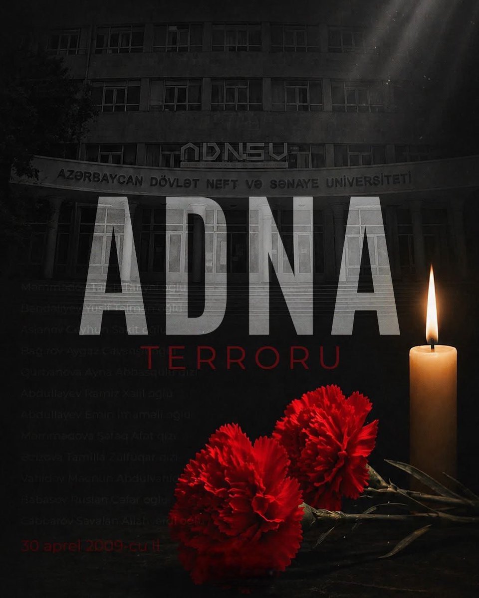 HicranHseynova_'s tweet photo. Azərbaycan Dövlət Neft Akademiyasında (indiki #ADNSU) törədilən dəhşətli terror aktından 17 il ötür. Bu qanlı hadisə Azərbaycan tarixində dərin iz buraxan faciələrdən biri kimi yaddaşlara həkk olunub.
#ADNA #ADNSU #17il https://t.co/uv74jn5W0T
