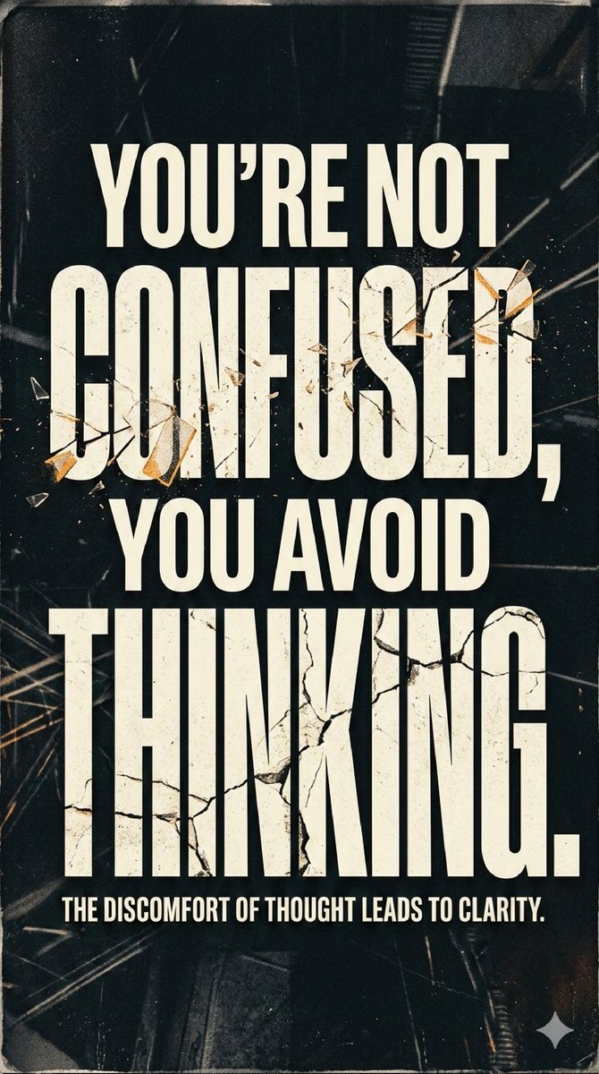 UrbanMind78's tweet image. You’re not confused.
You avoid thinking.
Clarity comes from discomfort.
#Clarity #Mindset #DeepThinking #Growth