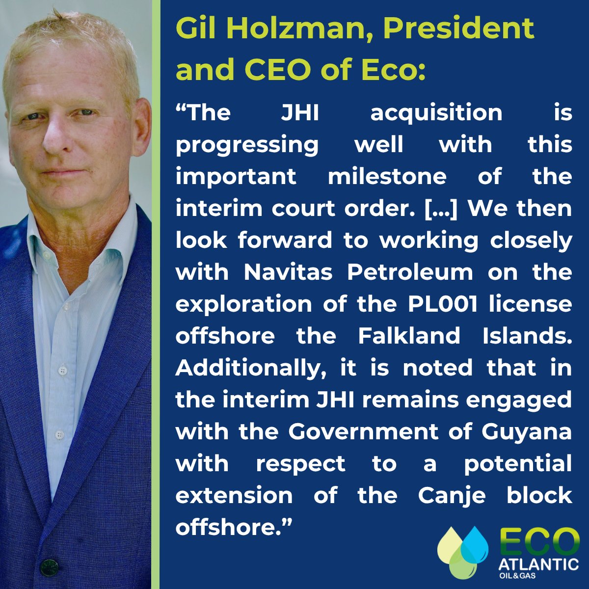 EcoAtlantic_OG's tweet image. #ECO is pleased to provide an update on its acquisition of JHI Associates Inc. by way of a court-approved plan of arrangement.

Additionally, JHI has successfully obtained an interim order - a key milestone in the transaction process which allows it to proceed with seeking final