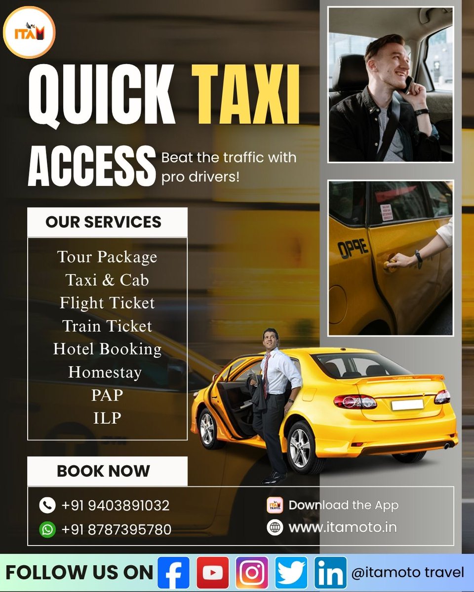 ItaMotoTravel's tweet image. Skip the wait. Skip the stress. 🚕 Your ride is just one call away!
Book taxis, tours &amp;amp; more in seconds 

📞 9403891032 
 WhatsApp 8787395780 
🌐 itamot.in

#CabBooking #TravelEasy #NortheastIndia #Taxi