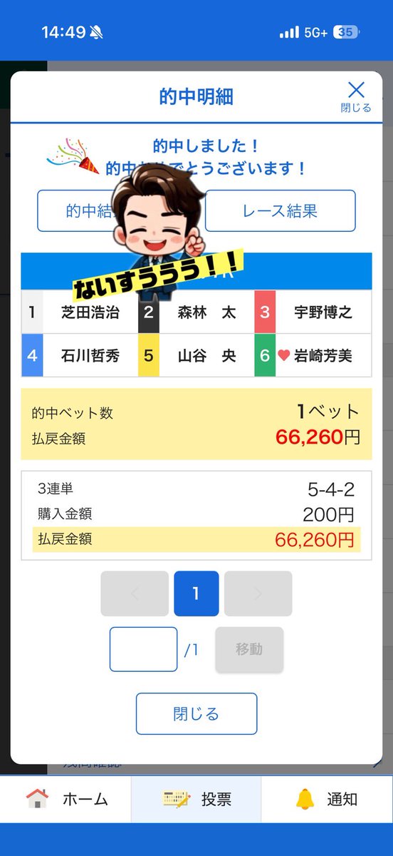 浜名湖7Rオプ無料予想

5-4-2🎯331.3倍

本線にて‼️🌊

いやぁ、、4月良すぎる。。

最高の月末を✨

オープンチャット「競艇予想波ちゃんの予想部屋feat.競輪予想🚴うどん🍜」
line.me/ti/g2/ZxNp_oCN…