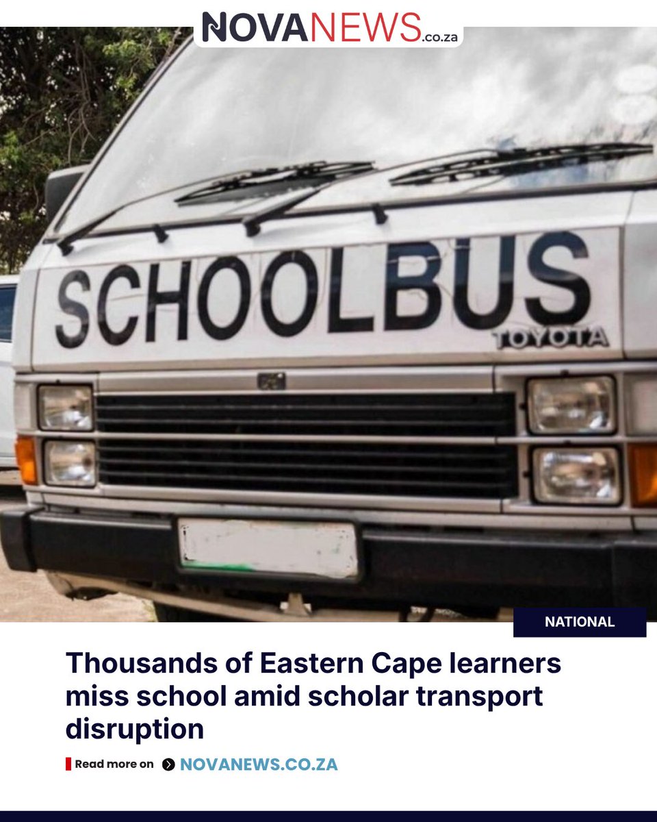 NovusMediaZA's tweet image. More than 12,000 learners in the Eastern Cape missed school after scholar transport disruptions linked to unpaid fees left them stranded at designated pickup points.

Follow us &amp;amp; read more at: ow.ly/YkwL50YSj6F

#NovaNews #EasternCape #Education #ScholarTransport