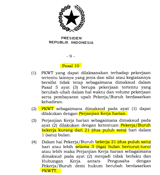 asal lu tau ya,

Daily Worker/ Harian Lepas  itu termasuk pekerja PKWT.

-Upah seharinya setara proposional Upah minimum
-Wajib dapat BPJS
-Kerja maksimal 20 hari/bulan
-kalo kerja 21 hari berturut turut selama 3bulan jadi PKWTT.
-berhak dapet uang kompensasi

Pasal 10 PP 35