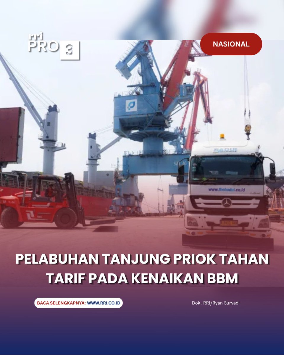 RRIPrograma3's tweet image. Kenaikan harga bahan bakar minyak (BBM) non-subsidi mulai dirasakan di sektor kepelabuhanan. Namun, pengelola Pelabuhan Tanjung Priok memastikan belum ada penyesuaian tarif layanan, meski biaya operasional mengalami tekanan.
Lanjut baca di sini: rri.co.id/nasional/23778…

#BBM