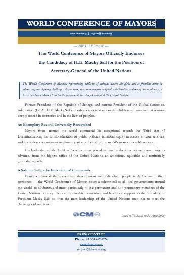 mendy_ibou's tweet photo. « En tant que fondateur de la Conférence mondiale des maires, je suis fier de me joindre à elle pour soutenir la candidature de Macky Sall au poste de Secrétaire général des Nations Unies.
C'est un appel à un leadership qui prend racine au niveau local, là où le véritable changement s'opère. L'engagement du Président Sall en faveur de l'équité, de la justice climatique et de la coopération internationale incarne l'avenir dont nous avons besoin.
« J'invite les dirigeants et les communautés du monde entier à se joindre à nous. »

L'honorable Johnny Ford

Johnny L. Ford est un homme politique américain influent, connu pour avoir été le premier maire noir de Tuskegee, en Alabama, élu en 1972. Leader démocrate de longue date, il a servi plusieurs mandats en tant que maire et représentant de l'État.

#LeadershipMatters #UnitedNations #Globallmpact
#MackySall4UN