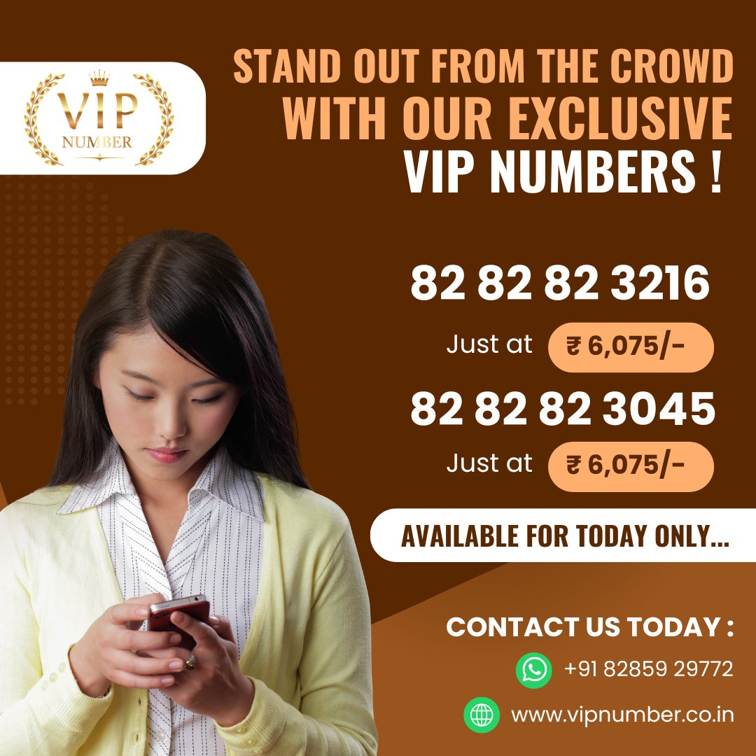 vipnumber315's tweet image. We’re offering exclusive deals on premium mobile numbers that reflect your style, status, or simply your love for easy-to-remember digits.
Visit our website vipnumber.co.in to place your order
#vipnumber #chosenumber #fancynumbers #PremiumNumbers #vipnumberstore