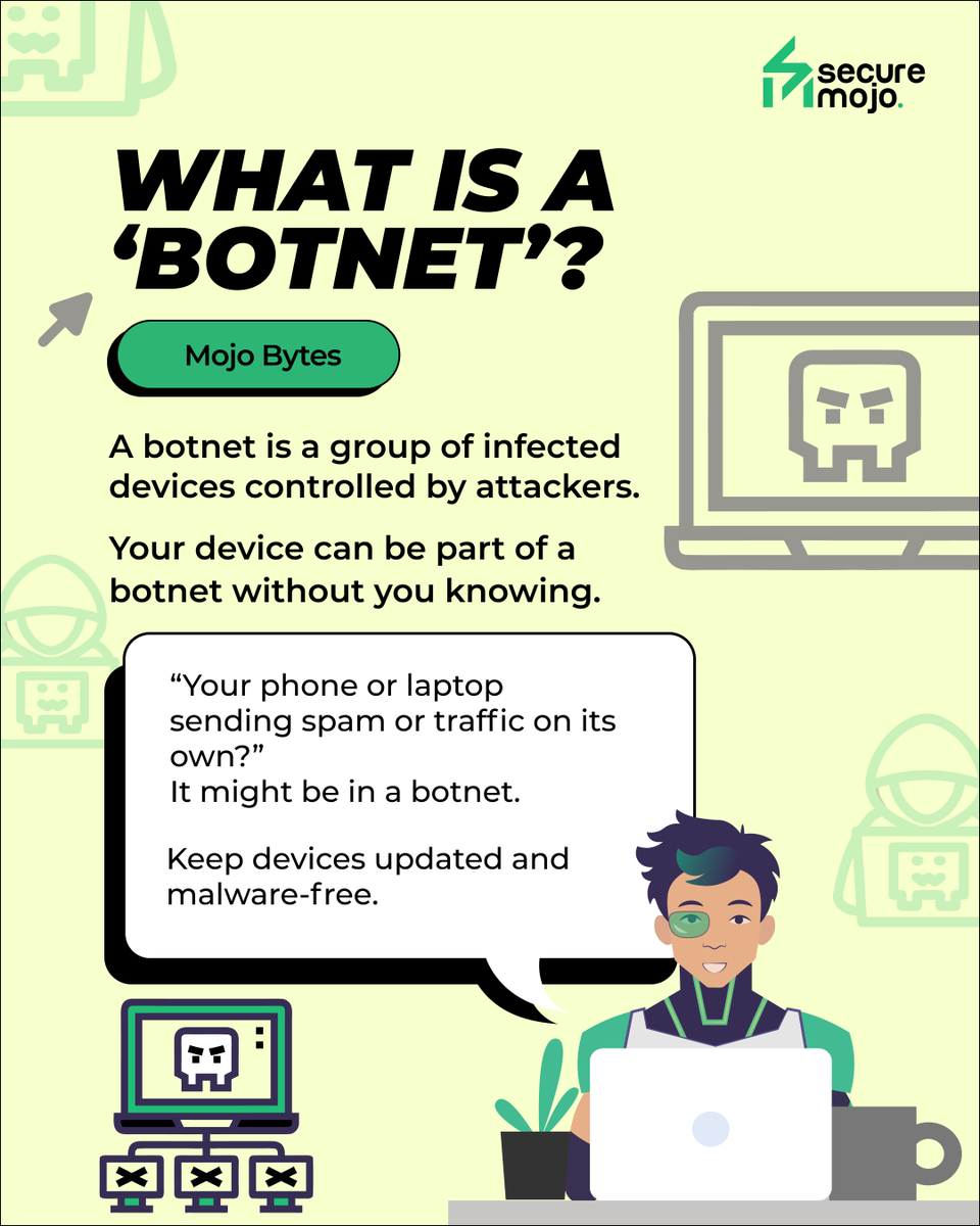SecureMojo's tweet photo. Your device feels normal 👀
It might be working for someone else ⚠️ 

#securemojo #Cybersecurity #OnlineSafety #DigitalHygiene #OnlineProtection #CyberSmart #Botnet #MalwareInfection #DeviceHijacking #CyberThreats #mojobytes https://t.co/s7ZNTX2g0y