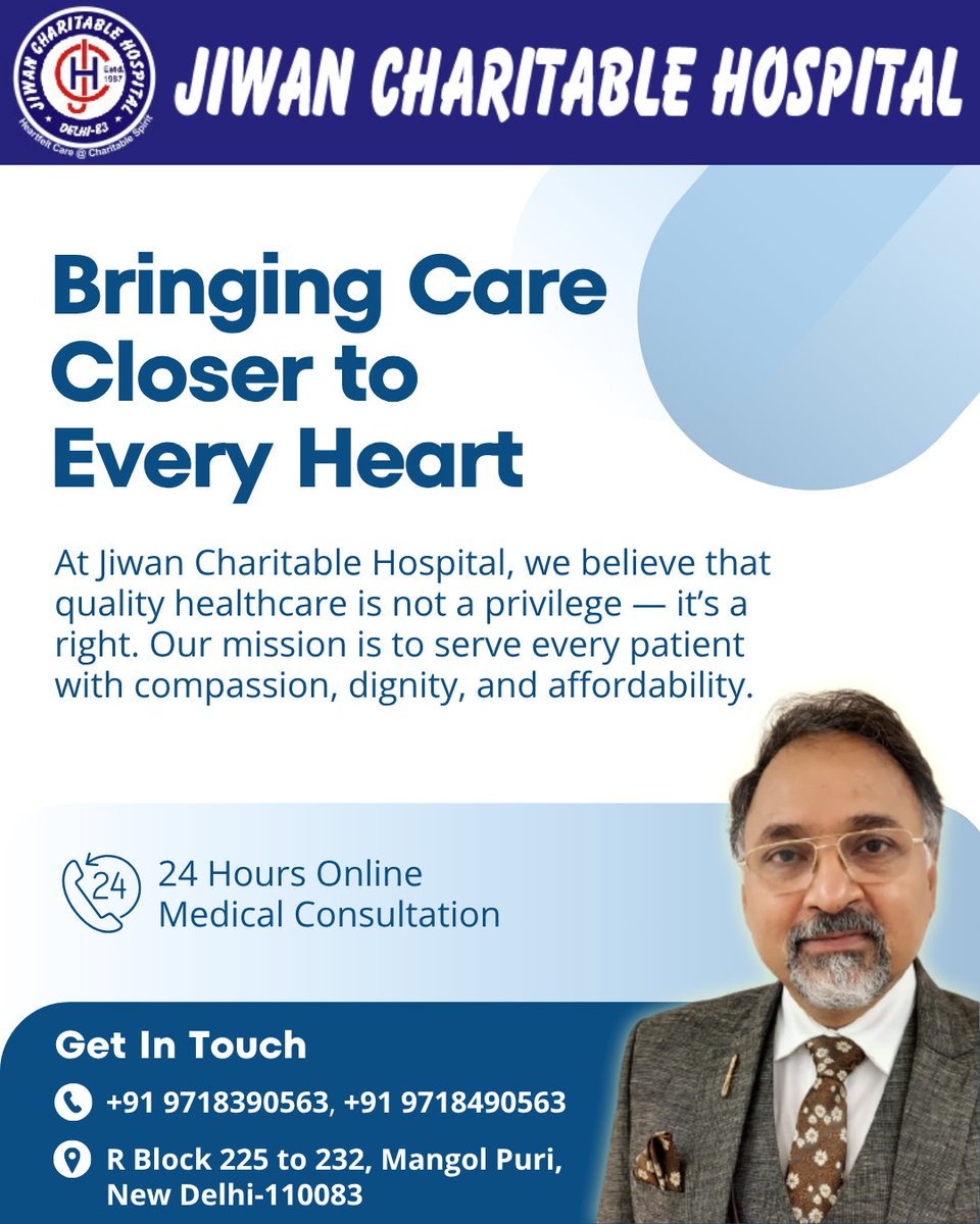 DrRavidubey's tweet image. At Jiwan Charitable Hospital, we believe that quality healthcare is not a privilege - it’s a right. Our mission is to serve every patient with compassion, dignity, and affordability.

Call us: 9718390563, 9718490563
#JiwanCharitableHospital #ServingHumanity #drravidubey