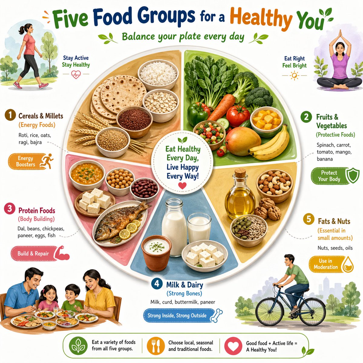 fsMythBuster's tweet image. Balance your plate, balance your life. Include cereals, fruits and vegetables, protein, dairy, and healthy fats in your daily meals to stay active, strong, and protected. Small choices every day lead to better health for you and your family.
#HealthyPlate #BalancedDiet #EatSmart