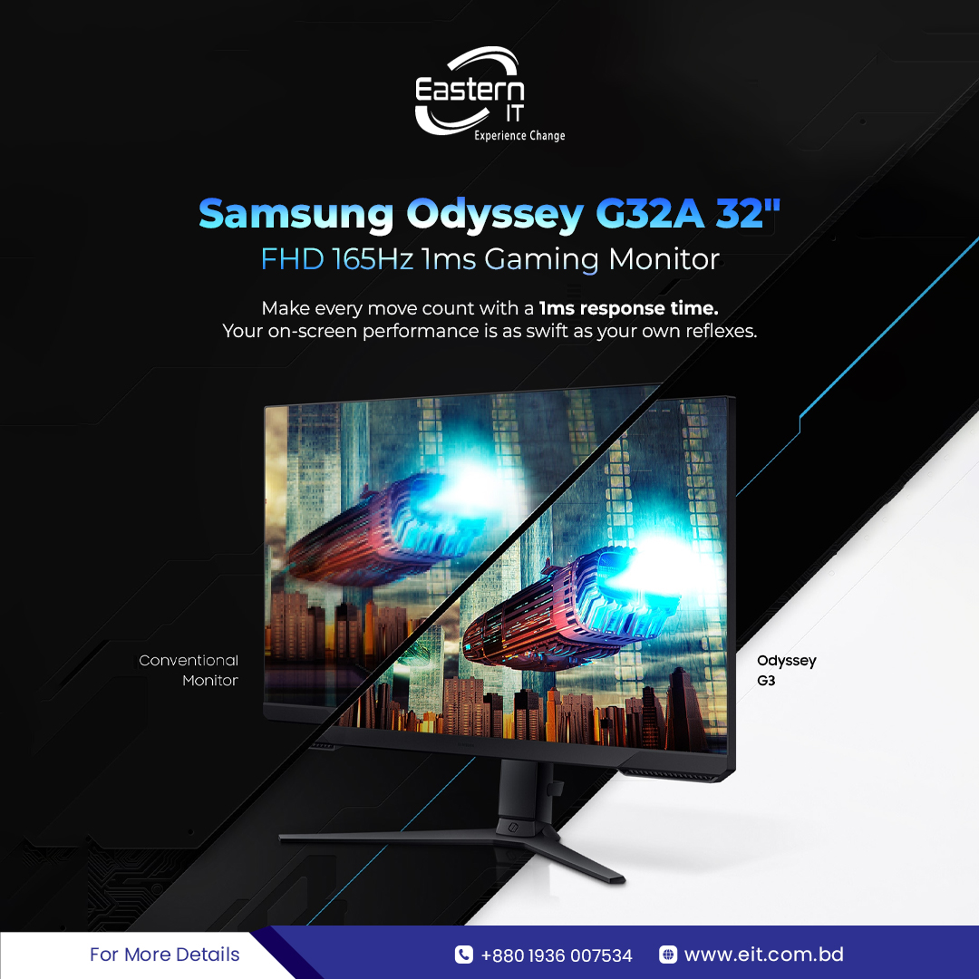 easternitbd's tweet image. 🌟32 inches of pure gaming focus.
🖥️Samsung Odyssey G32A - FHD Display | 165Hz refresh rate | VA clarity | Rotatable Design 
✨Built for speed. Designed to win.
📞+𝟖𝟖𝟎 𝟏𝟗𝟑𝟔 𝟎𝟎𝟕𝟓𝟑𝟒
🌐eit.com.bd/samsung-odysse…
#EasternIT #Samsung #gamingmonitor