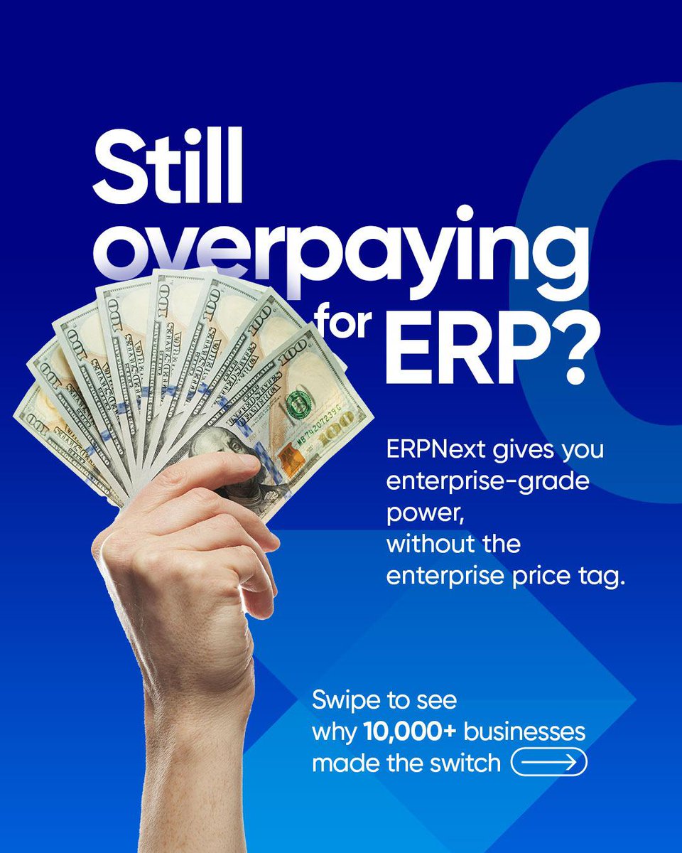solviostech's tweet photo. 💸 Still paying SAP &amp; MS Dynamics prices? There’s a smarter way.

10,000+ businesses have already switched 👇

✅ ERPNext = 100% open source (no license fees)
✅ All-in-one: Finance, HR, Sales, Inventory &amp; more
✅ Real implementation from $2,000 https://t.co/GG3hSSfLra