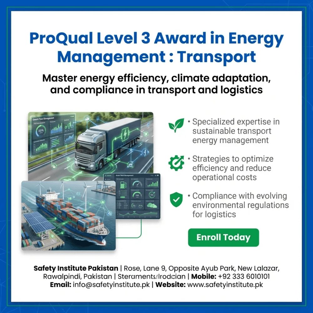 SafetyPakistan's tweet image. ProQual Level 3 Award in Energy Management : Transport — Open for enrolment at Safety Institute Pakistan. Level 3. #ProQual #Level #Award #Energy #Management #Transport #VocationalTraining #Diplomas #Pakistan