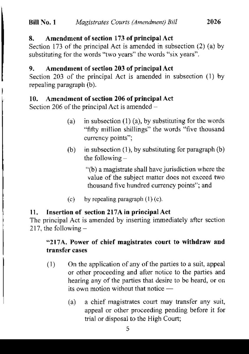 robert_mbongo's tweet photo. Extending the pecuniary jurisdiction of magistrates courts to 5, 000 currency points! Bad idea. https://t.co/sXedQCGiwY