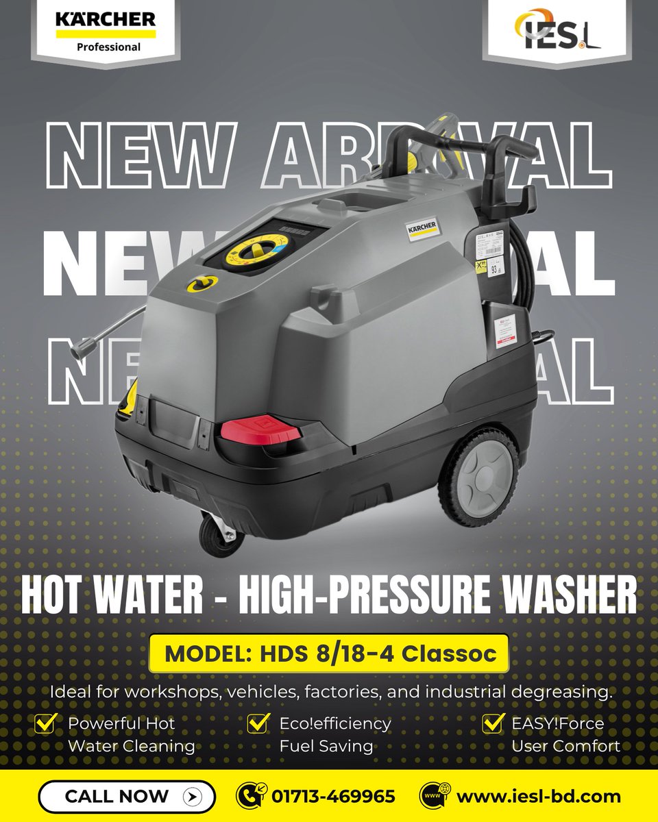 ieslbd's tweet image. 𝙉𝙀𝙒 𝘼𝙍𝙍𝙄𝙑𝘼𝙇 𝘼𝙇𝙀𝙍𝙏! 🔥

Meet the powerful duo from Kärcher Professional — HDS 8/18-4 C &amp;amp; HDS 9/20-4 M Hot Water High-Pressure Washers.

📞 Call us today: 01713-469965
🌐 Website: iesl-bd.com

#NewArrival #KarcherProfessional #HotWaterPressureWasher