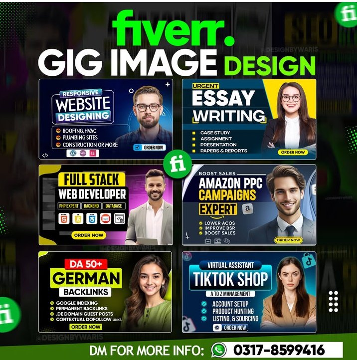 designbywaris's tweet image. I'm Expert in Designing Fiverr Gig Image and Upwork Catalog Covers, If you interested to enhance your visibility on these platform, let's proceed next Just Dm Your Keywords and further details 
#upwork #fiverr
