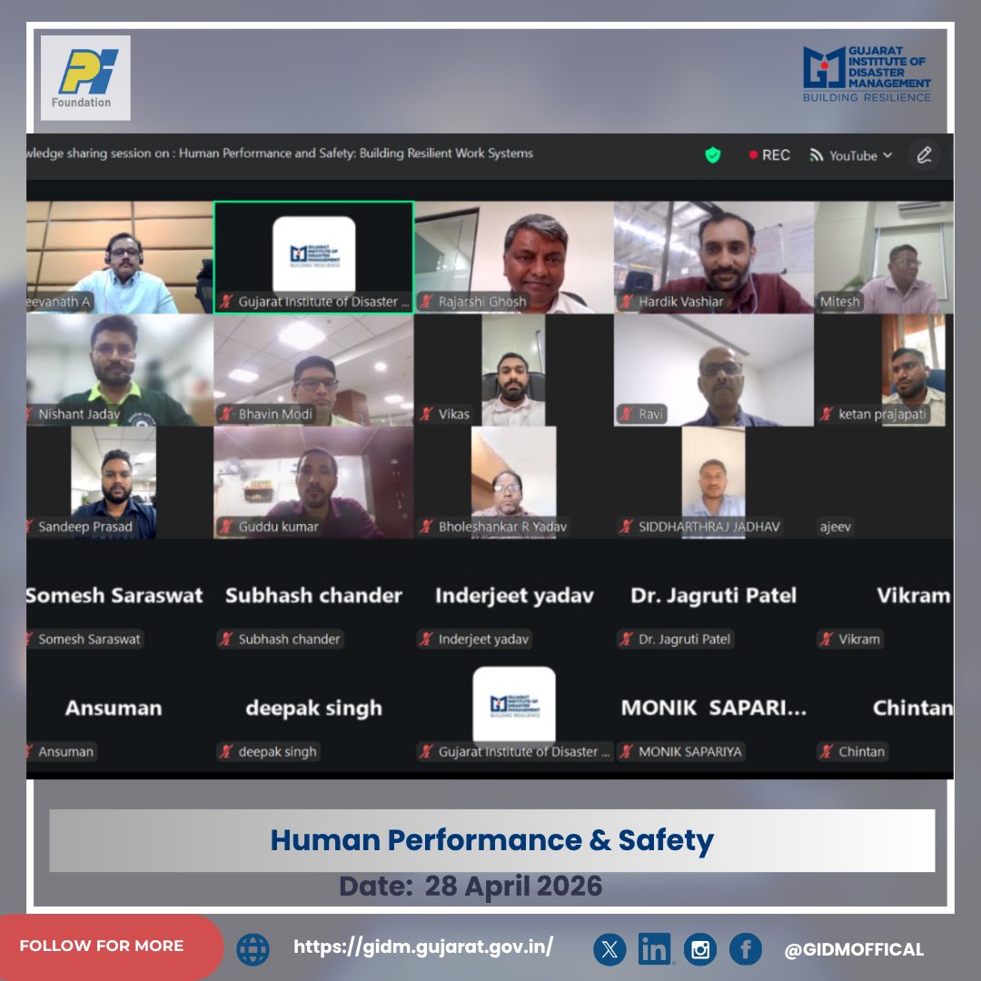 GIDMOfficial's tweet image. @GIDMOfficial conducted a Virtual Knowledge Sharing Session on “Human Performance &amp;amp; Safety: Building Resilient Work Systems” on 28 Apr 2026.

Speaker Jeevanath Avaroth (IIT Madras | Ex-Shell) shared insights on human error, safety culture, and resilient systems.
.
.
#EHS