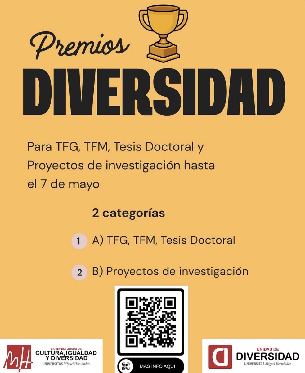 🏆 La #UMH convoca los Premios de Discapacidad y Diversidad para TFG, TFM, tesis y proyectos de investigación. Consulta toda la información y participa 👉 masteragronomos.umh.es/2026/04/30/pre…