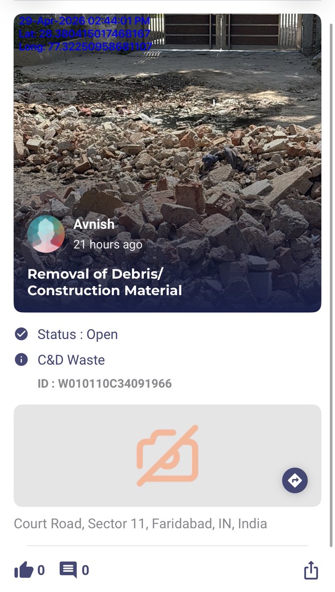 AvnishR30's tweet photo. @MCF_Faridabad Tickets have been raised for picking up C&amp;D waste and repairing of sewage leak in sector 11, Faridabad, HR multiple times but No resolution so far. Fresh tickets are being raised now on Swachhata app. Kindly look into this @cmohry @DC_Faridabad https://t.co/vgEjUfQzrH