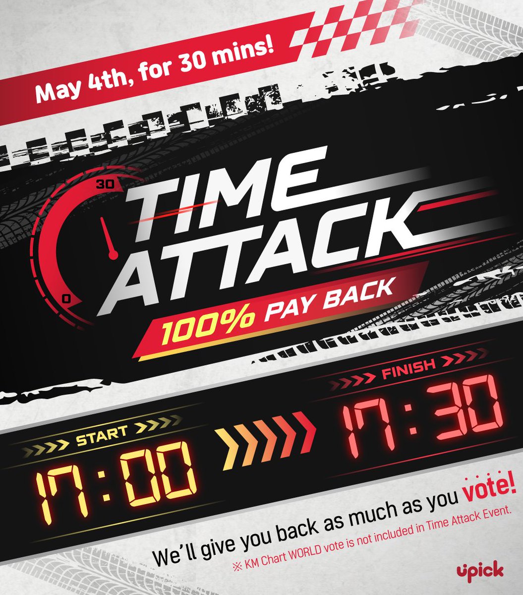 ⏰TIME ATTACK EVENT
🗓️ 5/4 5PM ~ 5:30 PM KST

🚨KM Chart WORLD 투표는 타임어택에 포함되지 않습니다
🚨KM Chart WORLD vote is not included in Time Attack Event

잠시 후 타임 어택 이벤트가 시작됩니다‼️
TIME ATTACK EVENT will begin soon

오늘은 투표한 잼 *⸜⸜ 100% ⸝‍⸝‍* 로