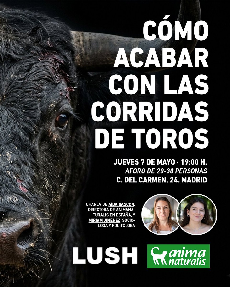 💬🐂📍 CHARLA EN MADRID | "Cómo acabar con las corridas de toros"

Una oportunidad para entender las claves del cambio y el papel de la ciudadanía en el fin de la tauromaquia.

🗣 Impartida por: <a href="/AidaGascon/">Aïda Gascón</a>, directora de AnimaNaturalis en España, y <a href="/MiriamJLas/">Miriam Jiménez Lastra</a>, socióloga y