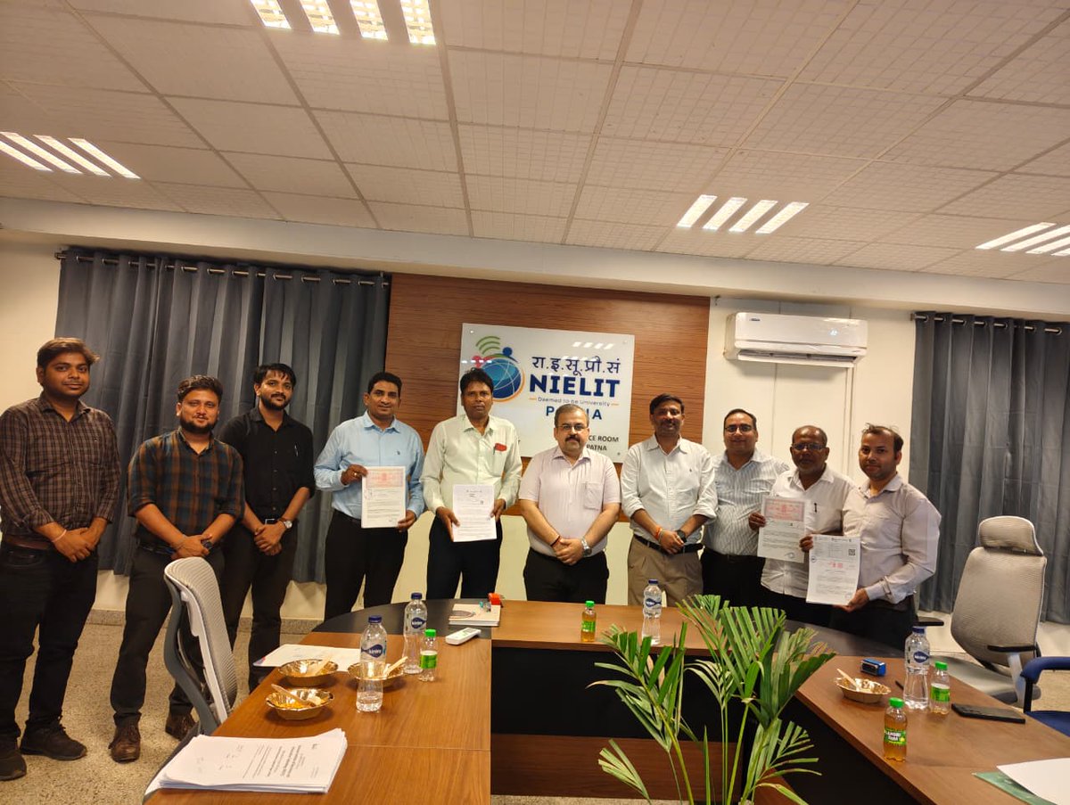 29 अप्रैल 2026 को NIELIT Patna ने फोर स्टेट्स प्रोजेक्ट SDUY एवं EELTP के तहत राज्यभर में प्रशिक्षण को बढ़ावा देने के उद्देश्य से कई संस्थानों के साथ महत्वपूर्ण समझौता ज्ञापन (MoU) पर हस्ताक्षर किए। (1/3)
<a href="/NIELITIndia/">NIELIT</a> <a href="/GoI_MeitY/">Ministry of Electronics & IT</a>