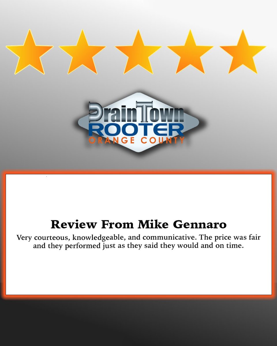 draintownrooter's tweet photo. "Very courteous, knowledgeable, and communicative. The price was fair and they performed just as they said they would and on time."
Mike Gennaro https://t.co/jG9G1eoR4f
