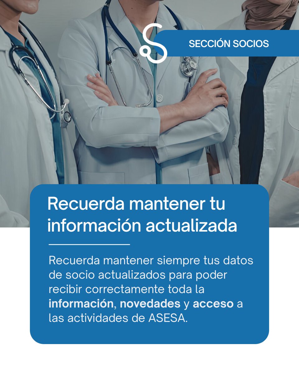 ASESAorg's tweet photo. 🔔 Mantén tus datos de socio actualizados en ASESA. Así recibirás correctamente todas las novedades, actividades y comunicaciones y tendrás acceso a todo el contenido y oportunidades de la sociedad.
IG: @asesa_org
#ASESA #SociosASESA #Actualización https://t.co/evAnHWAjyq