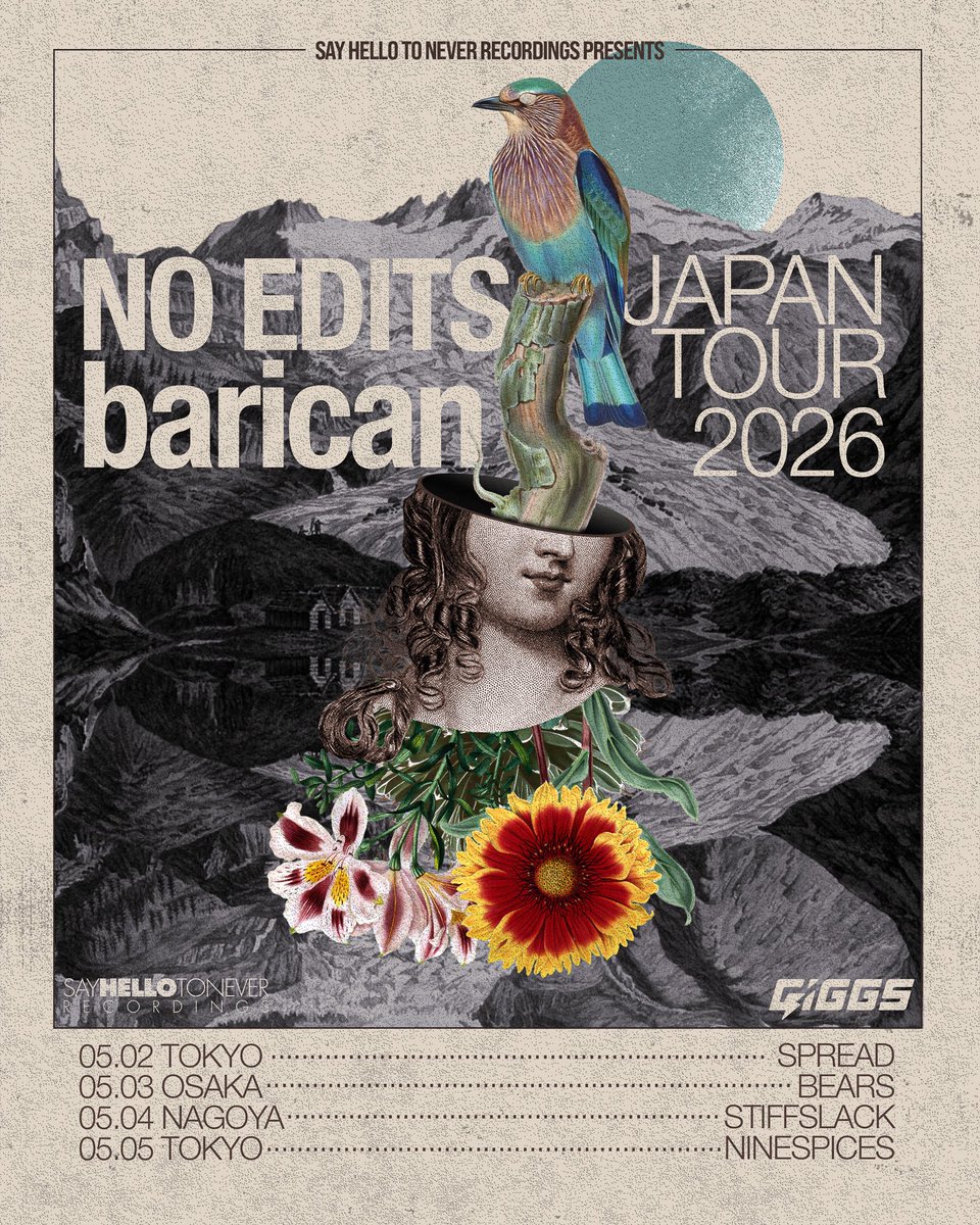 ningenanimal's tweet photo. NO EDITS JAPAN TOUR 2026 with barican
2026.05.02.sat.
at 下北沢 SPREAD

ツアー初日のタイムテーブルです

baricanは18:00からトップバッターとしてツアー開幕宣言させていただきます

🎫 available▽
https://t.co/2e9kXLL0Vt https://t.co/9vbA1s3v7e