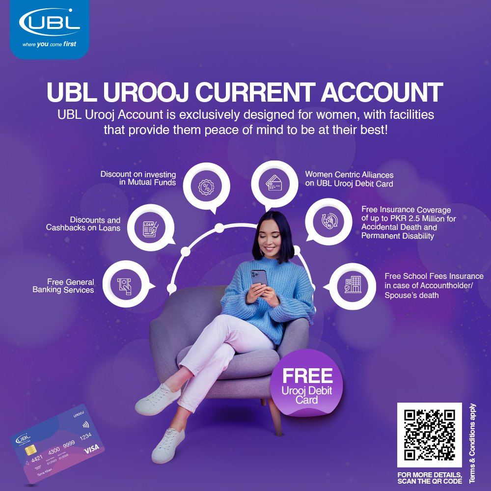 UBLDigital's tweet image. Empower your journey with the UBL Urooj Current Account!

Enjoy exclusive privileges, free insurance coverage, and special discounts, created for women who aspire to grow.

Apply Now:
ubldigital.com/Open-a-Bank-Ac…

Complaints: sunwai.sbp.org.pk

#UBL #UroojAccount #Empowerment