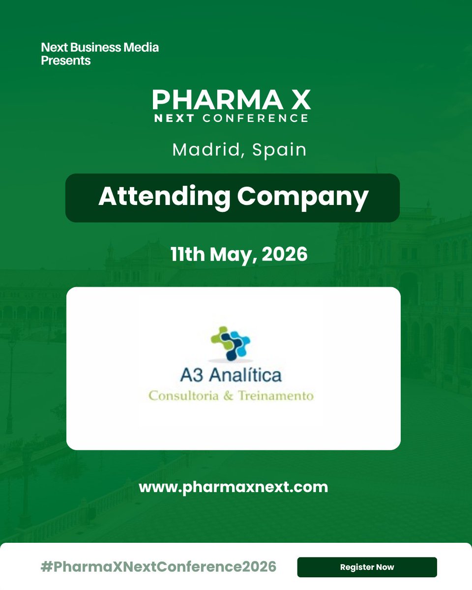 pharmaxnextcon's tweet image. 📢 Attending Company Announcement!

We are delighted to welcome A3 Analítica Consultoria &amp;amp; Treinamento as an attending company at the @pharmaxnextcon 2026

📅 Date: 11th May 2026
🔗 pharmaxnext.com

#AttendingCompany #PharmaInnovation #LifeSciences #PharmaceuticalIndustry