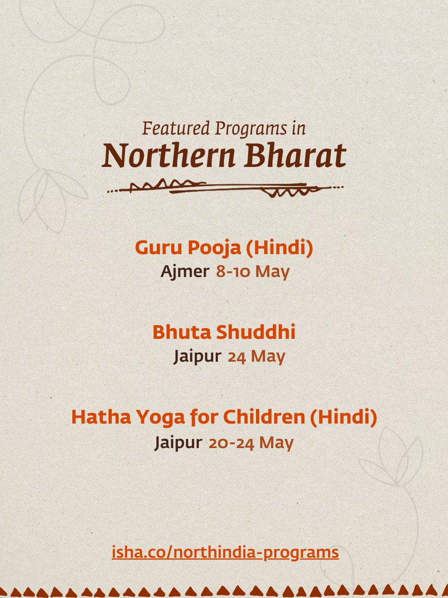 ishafoundation's tweet image. In a continuing effort to offer at least one drop of spirituality to every human being on the planet, Isha programs and events are happening across Bharat. Find programs near you at isha.co/programs.