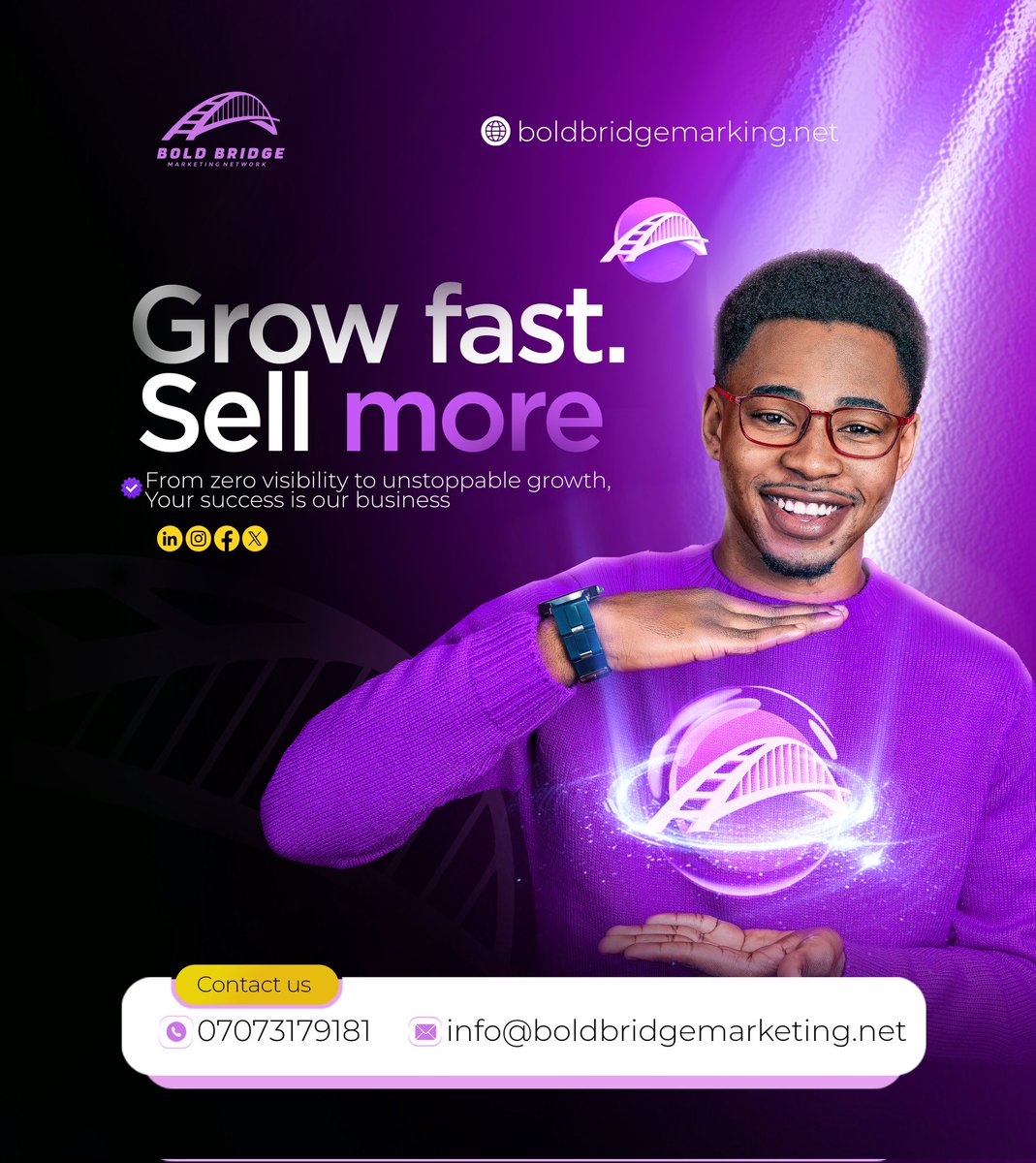 ElijahUgbor's tweet photo. Designed this piece for Bold Bridge, a brand that specializes in cutting-edge ad bot strategies to maximize your reach and engagement.
Get in touch with us now
.๐จ ugborelijah3@gmail.com
WhatsApp ๐ฑ +2348103882096
#graphicsesigner #socialmediadesign
#flyer
#everyone https://t.co/E55oEybUkN