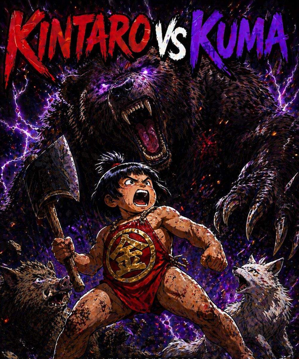 CCUZSiAD18xOzqu's tweet image. KINTARO VS KUMA｜和×アメコミ Tシャツ / PamTim ( PamTim ) のスタンダードTシャツ販売 ∞ SUZURI（スズリ）suzuri.jp/PamTim/1984663… #suzuri 和×アメコミで再構築した金太郎⚡️ 
「KINTARO VS KUMA」  

黒Tで映えるダーク仕様🔥  
一枚で主役になるデザインです  

#Tシャツ #ストリートファッション
