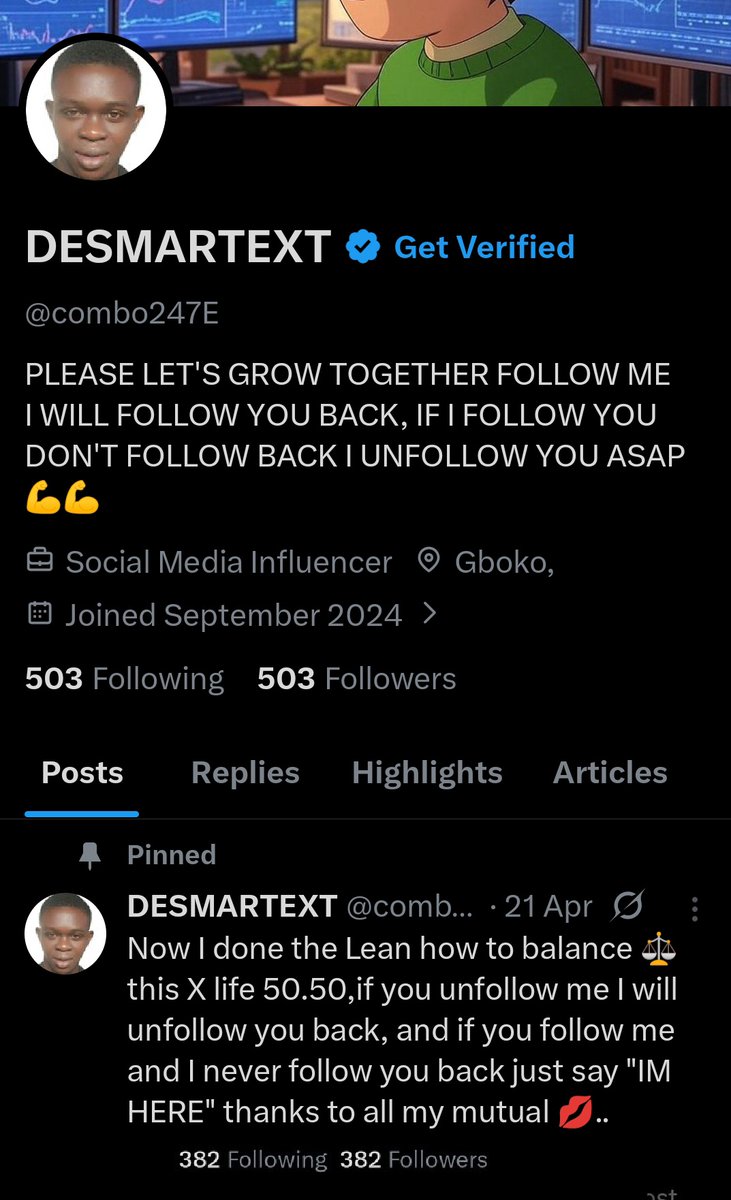 GM mutual, if you are look for follow for follow and engage for engage back I'm active let's grow together 💪💪.....