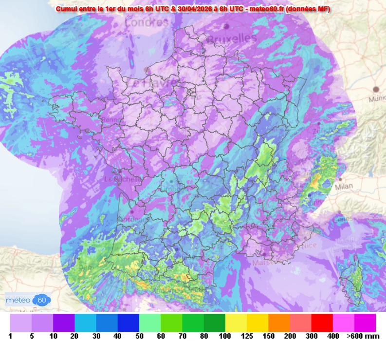 meteo60's tweet image. Le mois d'#avril 2026 est resté particulièrement #sec sur de nombreuses régions françaises avec un déficit de précipitations important entre le nord-ouest et une partie du sud-est du pays. 
Carte : meteo60.fr