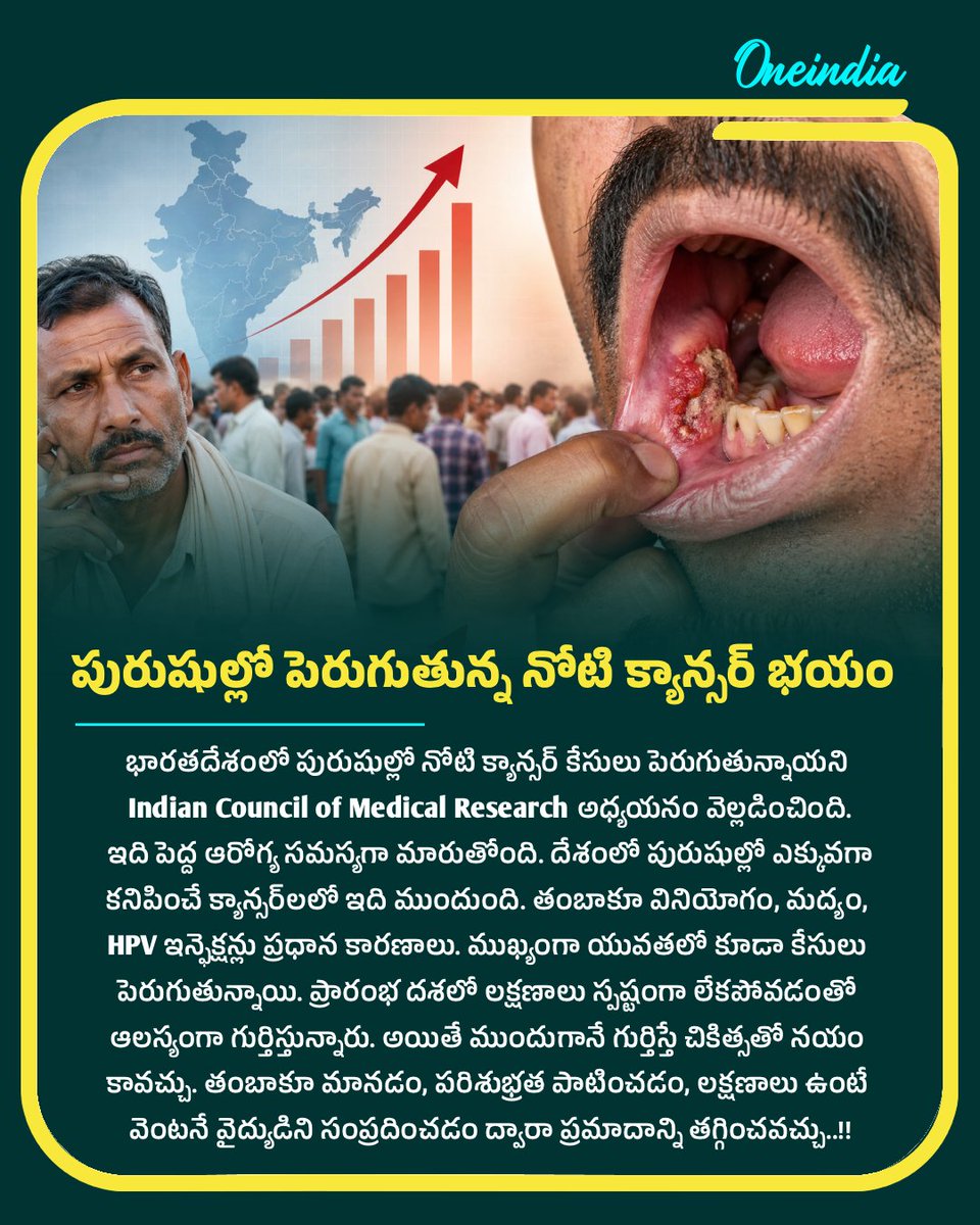 oneindiatelugu's tweet image. పురుషుల్లో పెరుగుతున్న నోటి క్యాన్సర్ భయం..!!
#OralCancer #India #Mens #Tobacco #NewsUpdate #Oneindiatelugu