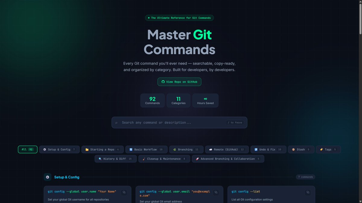 🧠 Git 命令速查表

一个漂亮的Git速查表网站——92个命令，可搜索，随时复制，完全免费

github.com/abdosorour7/gi…