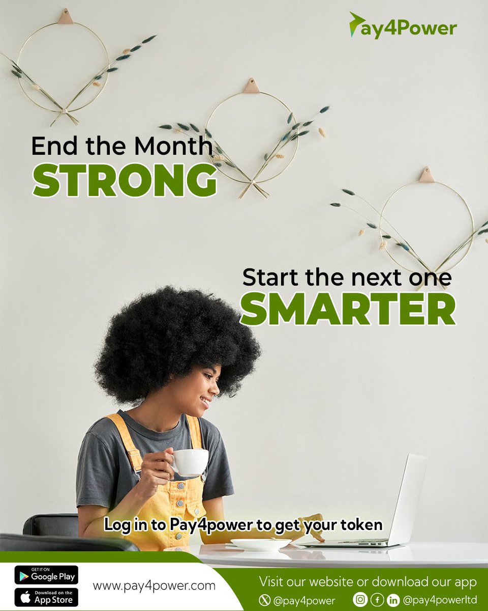 Pay4PowerLTD's tweet image. This is your reset point; how you end this month determines how you start the next.

Don’t carry stress forward; carry smart decisions instead.

Log in to Pay4Power and get your token today.

#MonthEndReset #SmartDecisions #BetterMoneyHabits #StayPoweredAlways #CashbackBenefits