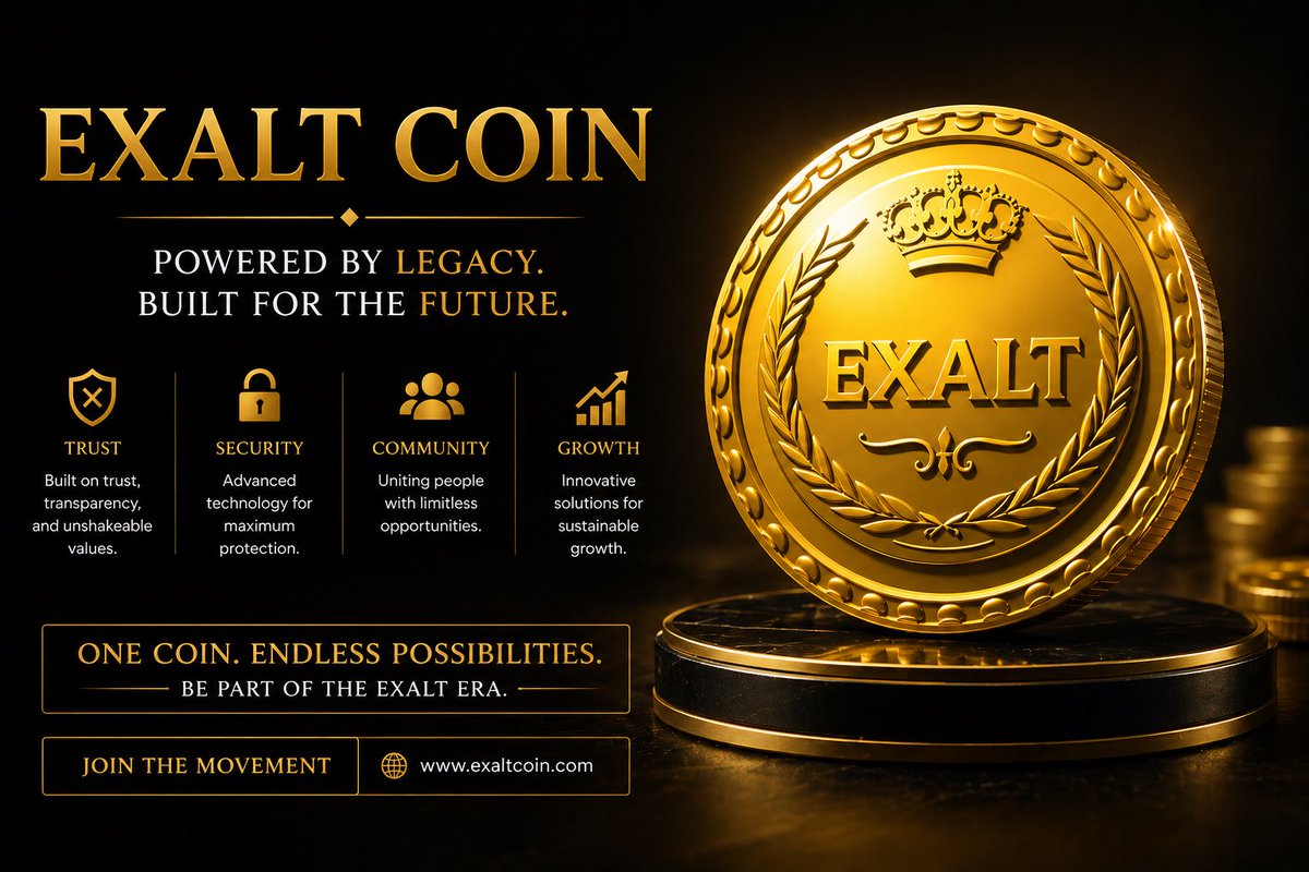 exalt_coin's tweet image. 🚀 Introducing EXALT COIN
Powering the future of digital wealth.

💰 One Coin. Endless Possibilities.
🔐 Secure | 🌍 Global | 📈 Growth

Join the movement now 👇
#ExaltCoin #Crypto #Blockchain #Web3 #InvestSmart