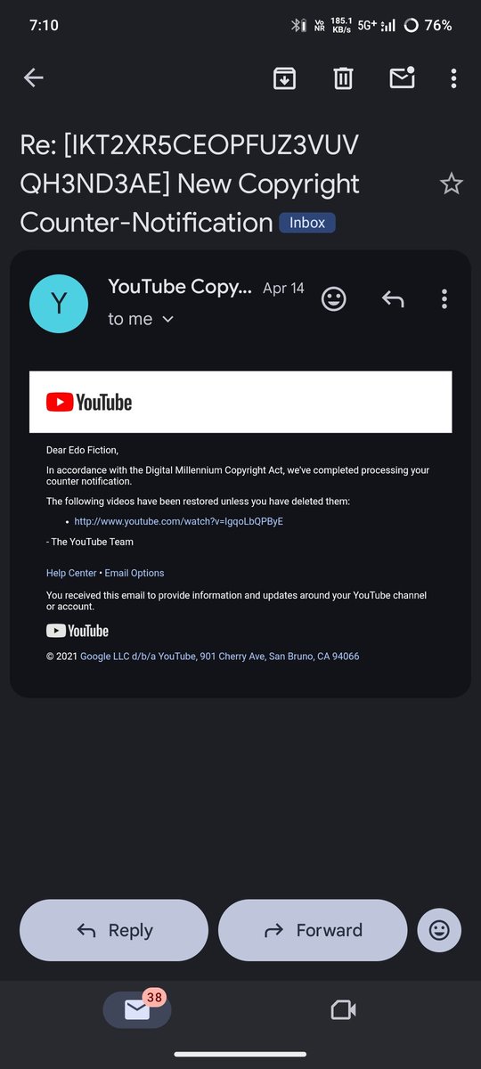 AnimationsToons's tweet photo. @TeamYouTube
channel Edo Fiction was terminated due to copyright strikes, but my counter notification was accepted and the strike was removed.
However, my appeal is still under review / unclear.
Could you please escalate and check the status? Channel ID: UCxRaQ-2OJB6Y0fXt25GU8_g https://t.co/caFE5EJNrX